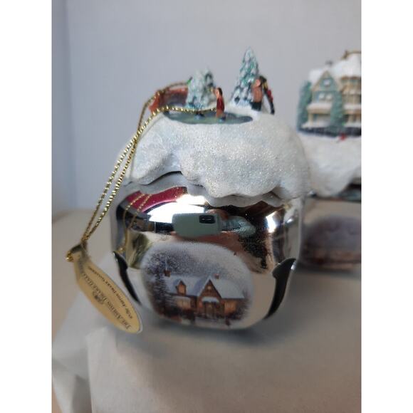 VINTAGE ASHTON DRAKE GALLERIES SET‎ OF 3 THOMAS KINKADE SLEIGH BELLS ORNAMENTS - Picture 2 of 10